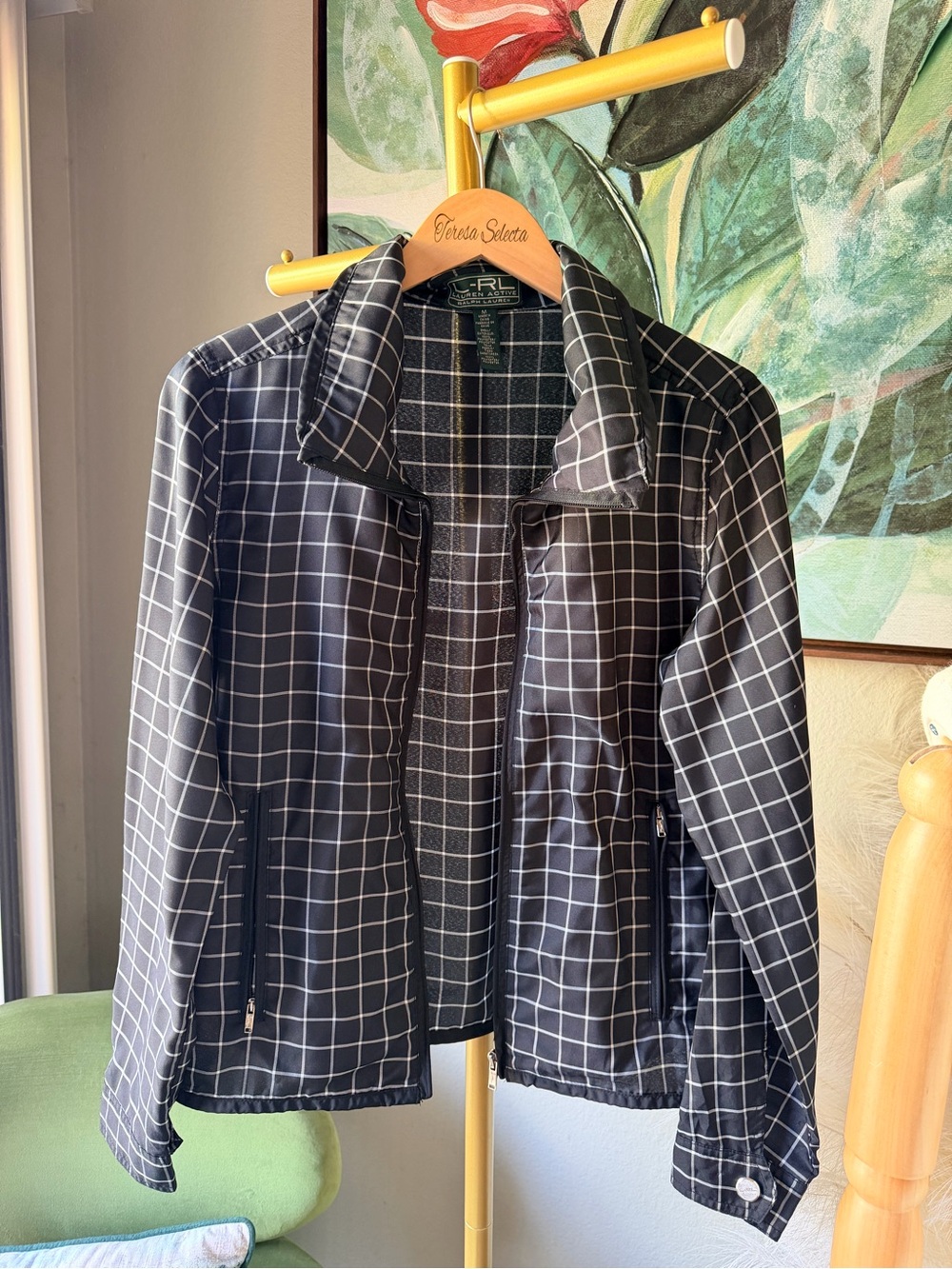 Ralph Lauren Black Windowpane Zip Jacket with White Grid - Picture 3 of 10
